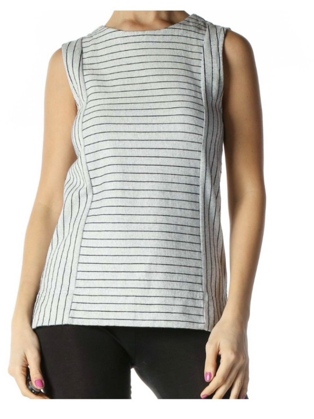 J. Crew Gray and Black Striped Sleeveless Knit Top Women’s Size L